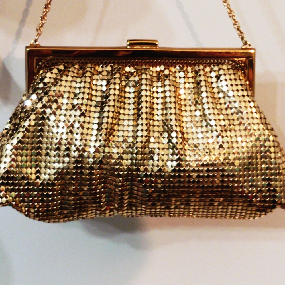 Vintage Designer Whiting & Davis Gold Mesh Rhinestone Bag - Picture 5 of 9